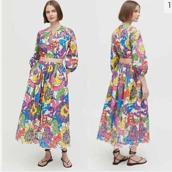 Rhode Audrey Midi Skirt & Adeline Crop Top Set Woodstock Floral Rainbow Size Sma - Picture 1 of 12